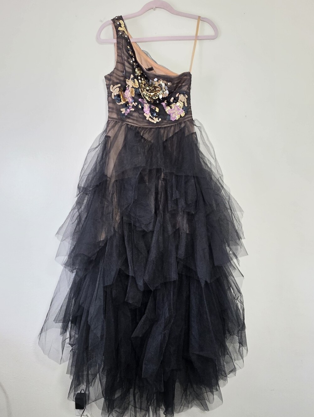 BCBGMAXAZRIA One Shoulder Tull Gown Size 2 - Picture 2 of 15